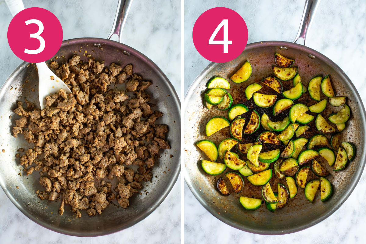 Sausage zucchini pasta steps 3 & 4