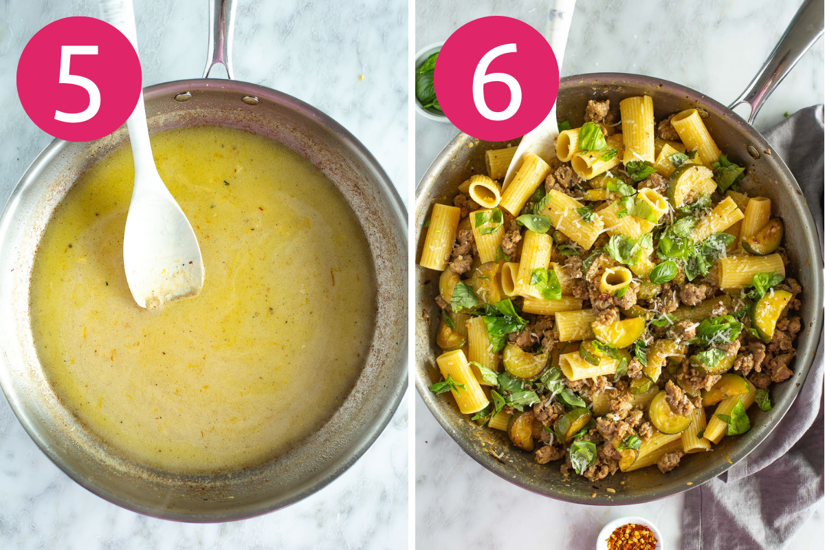 Sausage zucchini pasta steps 5 & 6