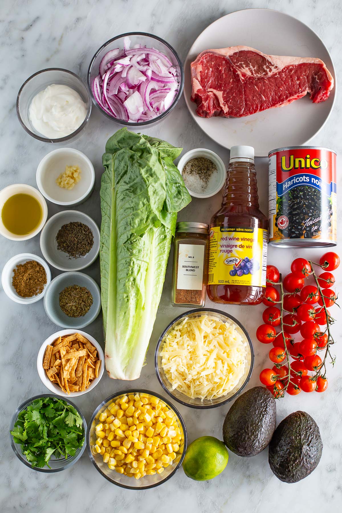 Southwest steak salad ingredients
