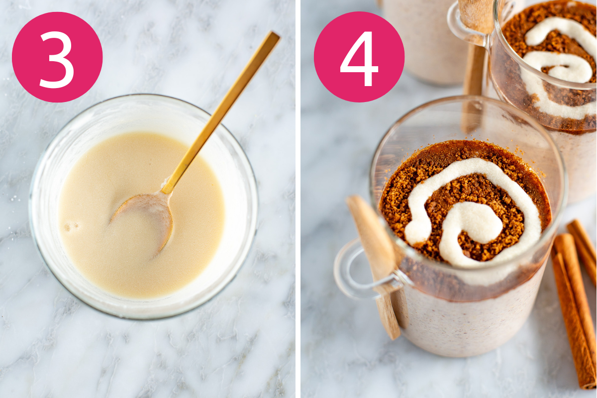 Cinnamon roll overnight oats collage of steps 3 & 4