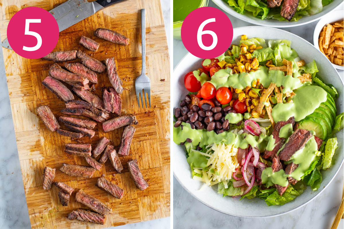 Southwest steak salad collage of steps 5 & 6
