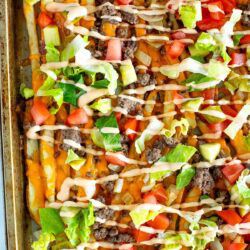Cheese burger fries