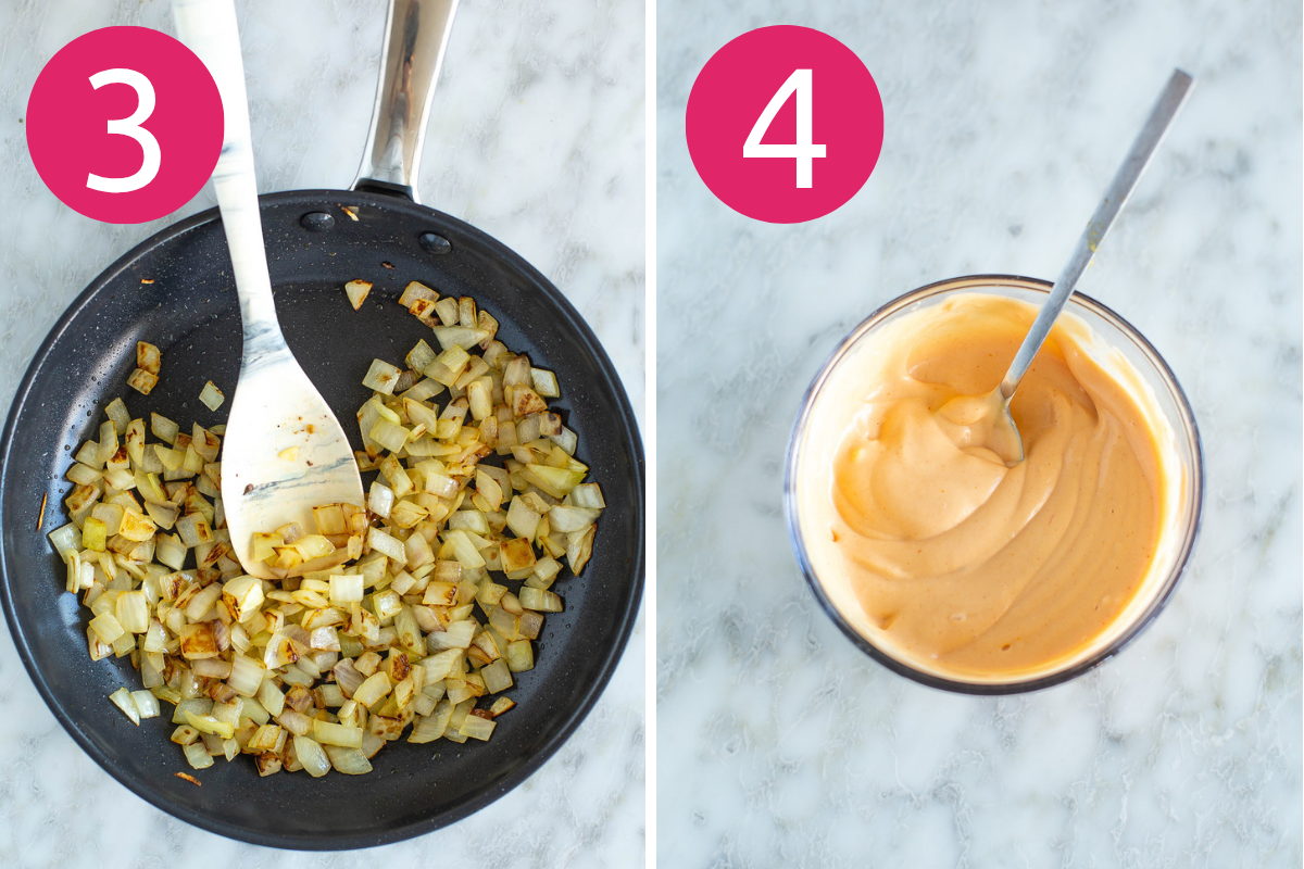 Cheeseburger fries collage of steps 3 & 4