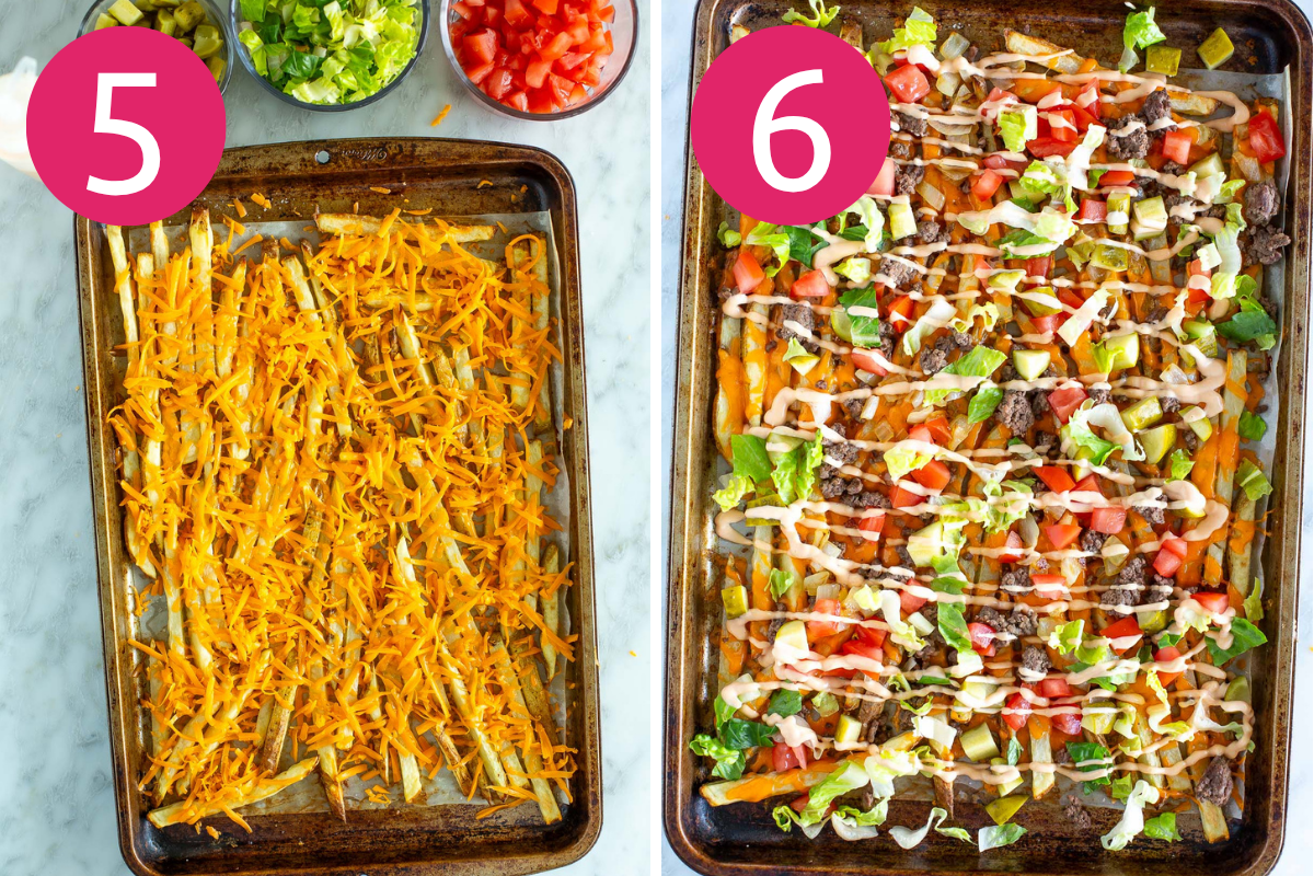 Cheeseburger fries collage of steps 5 & 6