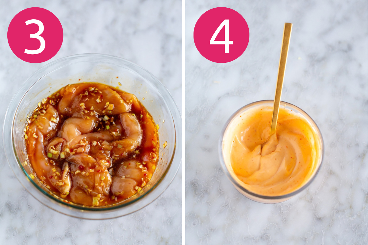 Chicken banh mi bowls collage of steps 3 & 4
