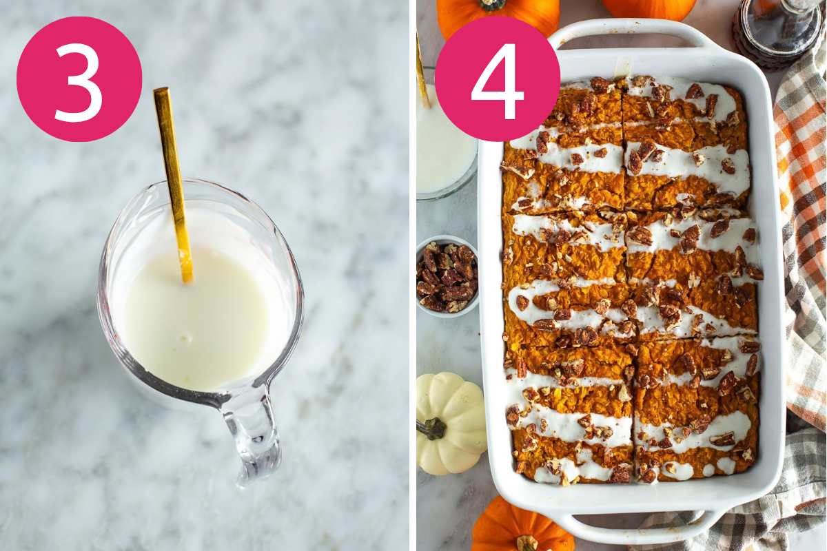 Pumpkin oatmeal bake collage of steps 3 & 4