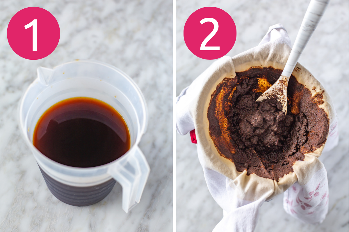 Pumpkin cream cold brew collage of steps 1 & 2
