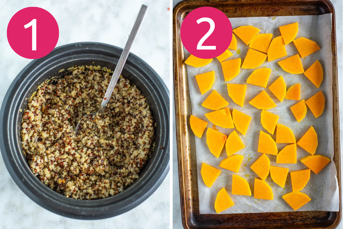 Fall Harvest Salad collage of steps 1 & 2