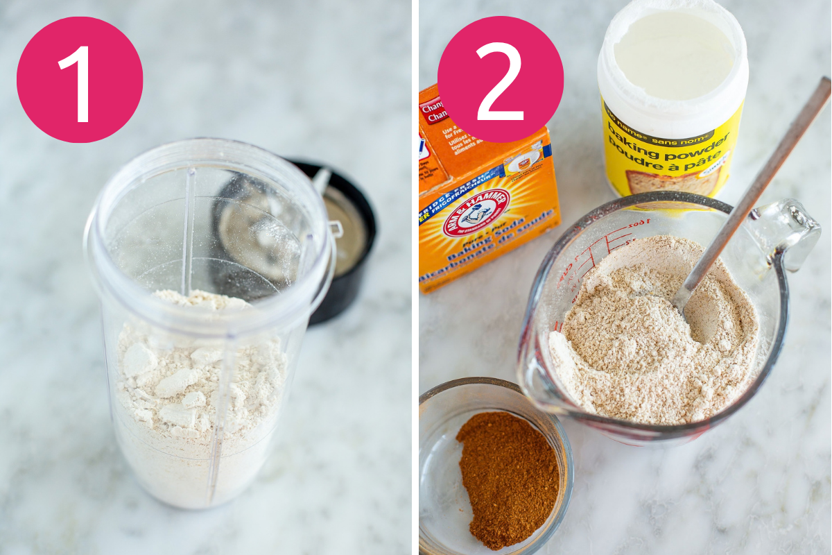 Starbucks cream cheese muffins collage with steps 1 & 2