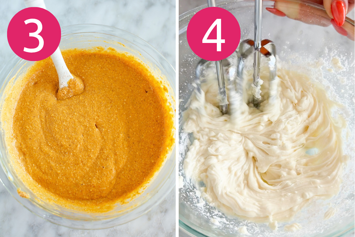 Starbucks cream cheese muffins collage with steps 3 & 4