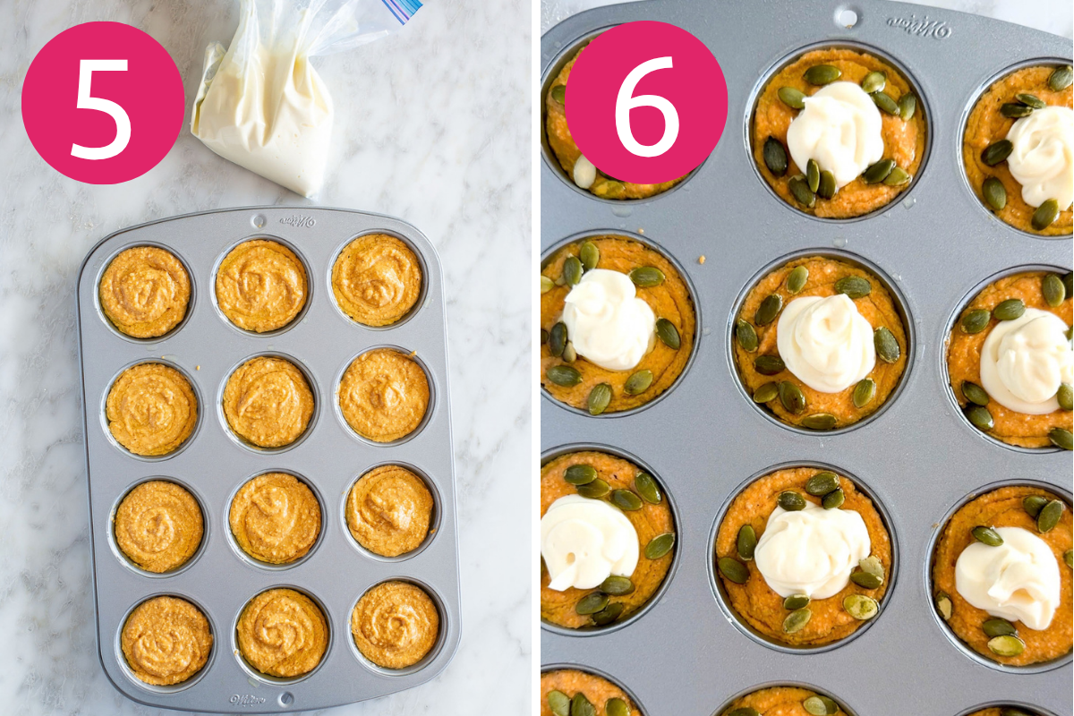 Starbucks cream cheese muffins collage with steps 5 & 6